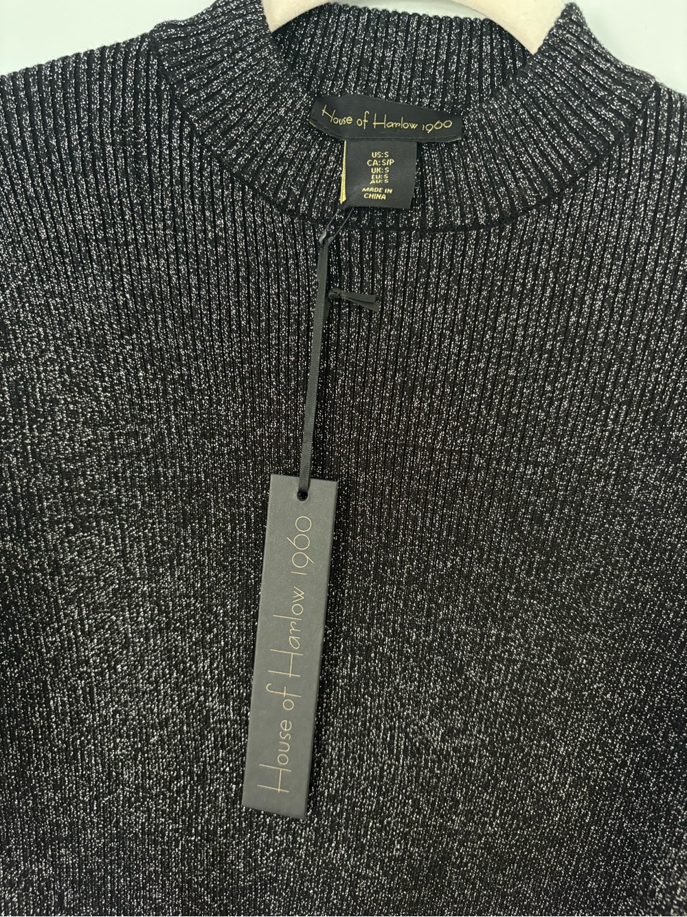 House of Harlow 1960 Black Metallic Mock Neck Long Sleeve Top - Picture 2 of 4